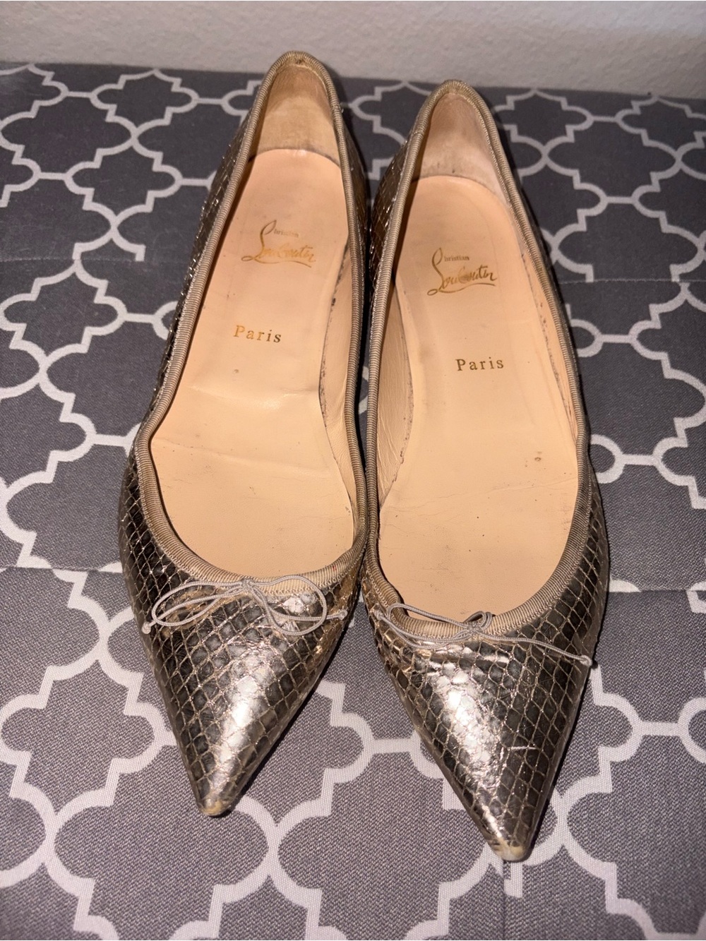 Gold Snakeskin Louboutin Flats 41.5 more like 9 to 9.5 Narrow sizing. - Picture 2 of 12